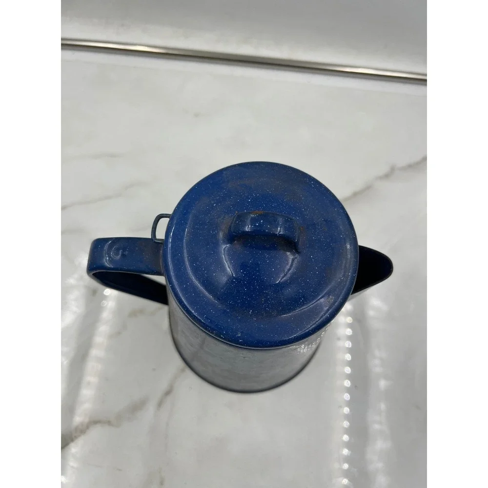 Vintage Blue Speckled Enamelware Coffee Percolator Pot Rustic Camping Farmhouse